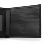 MCM Men's Visetos Bifold Wallet – Black Logo Print Short Wallet & Card Holder