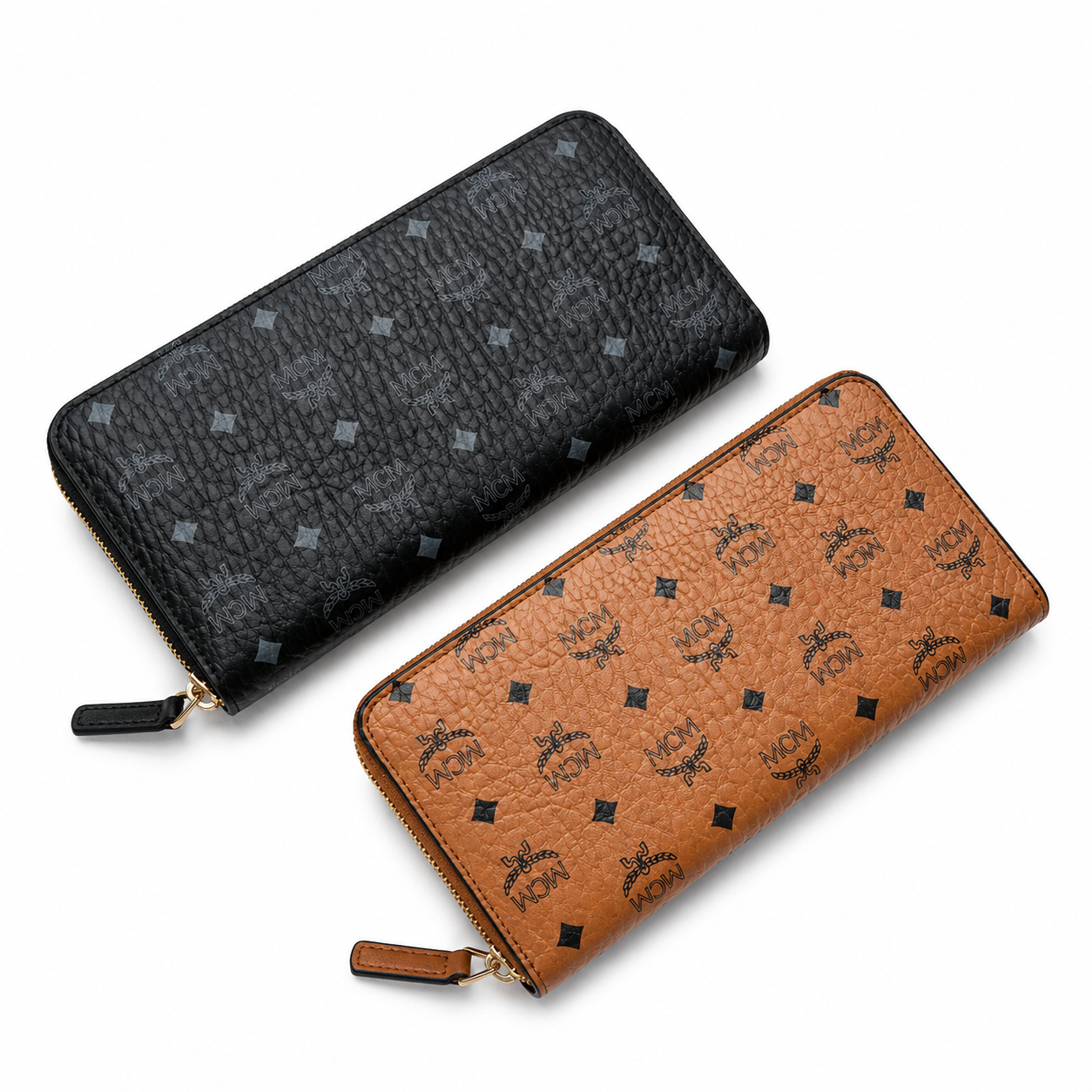 MCM Visetos Original Zip Around Long Wallet – Cognac / Black, 19cm
