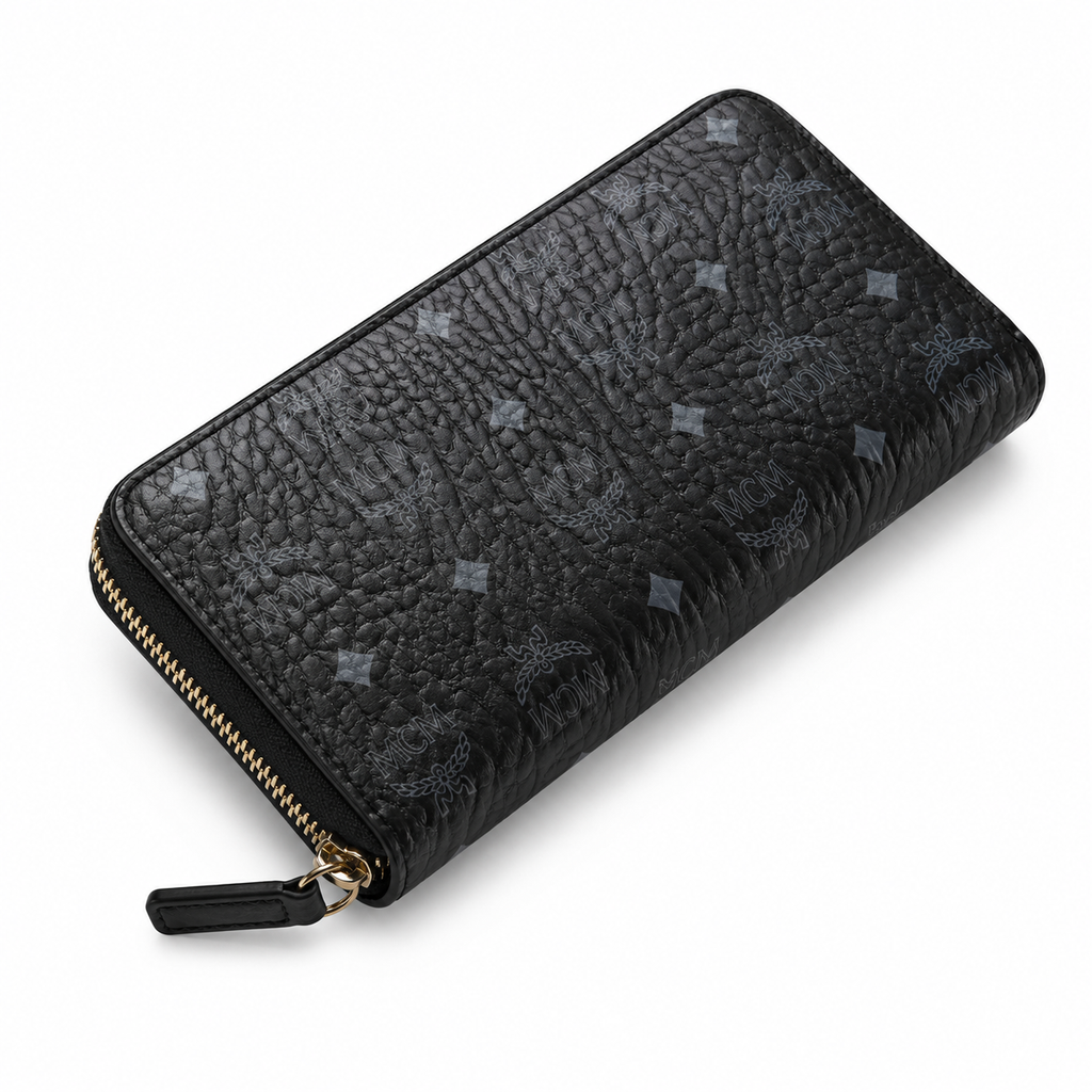 MCM Visetos Original Zip Around Long Wallet – Cognac / Black, 19cm