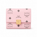 MCM Patricia Pink Leather Trifold Wallet with Gold Lock – 11x10cm