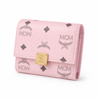 MCM Patricia Pink Leather Trifold Wallet with Gold Lock – 11x10cm