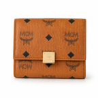 MCM Patricia Visetos Trifold Wallet – Cognac Brown, 11x10cm