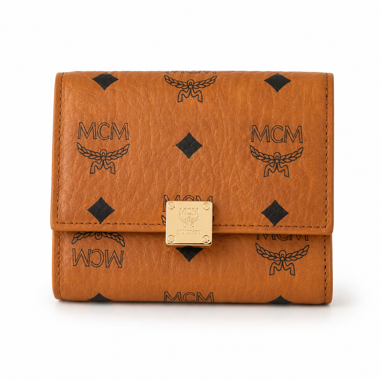 MCM Patricia Visetos Trifold Wallet – Cognac Brown, 11x10cm