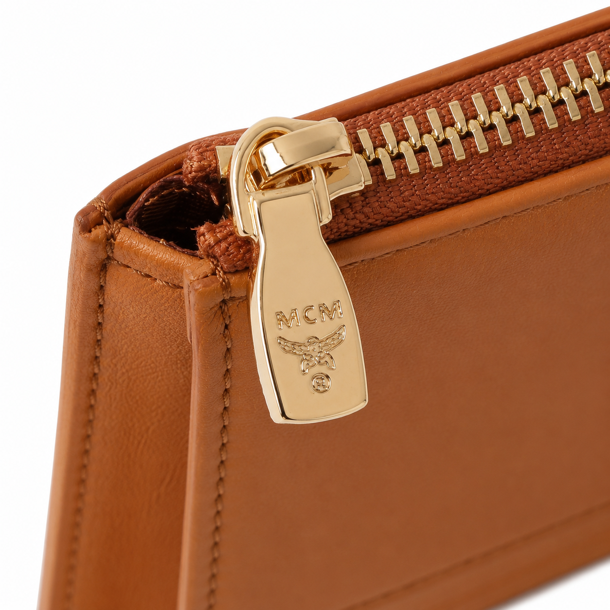 MCM Patricia Visetos Trifold Wallet – Cognac Brown, 11x10cm