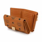 MCM Patricia Visetos Trifold Wallet – Cognac Brown, 11x10cm