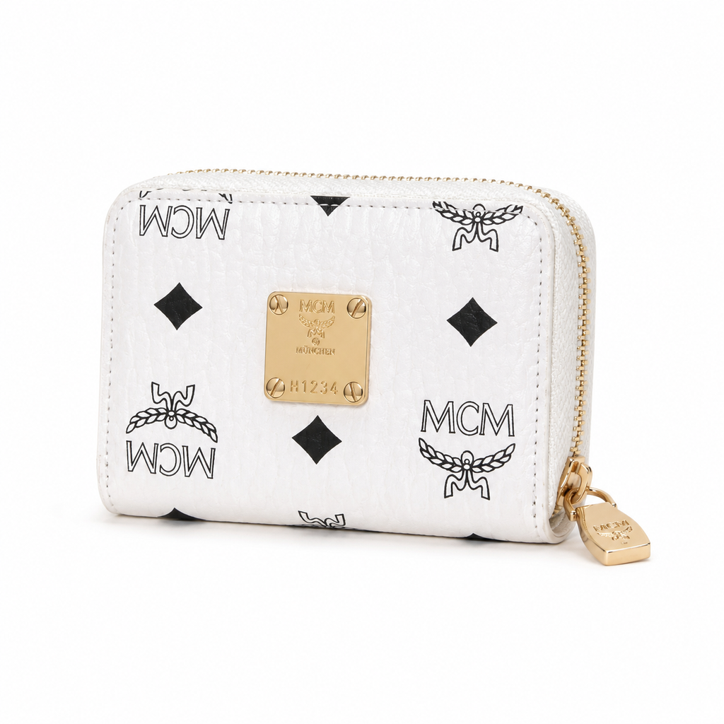 MCM Patricia Visetos Zip Around Wallet – White, 11x10cm