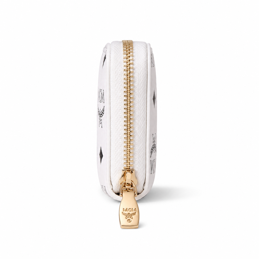 MCM Patricia Visetos Zip Around Wallet – White, 11x10cm