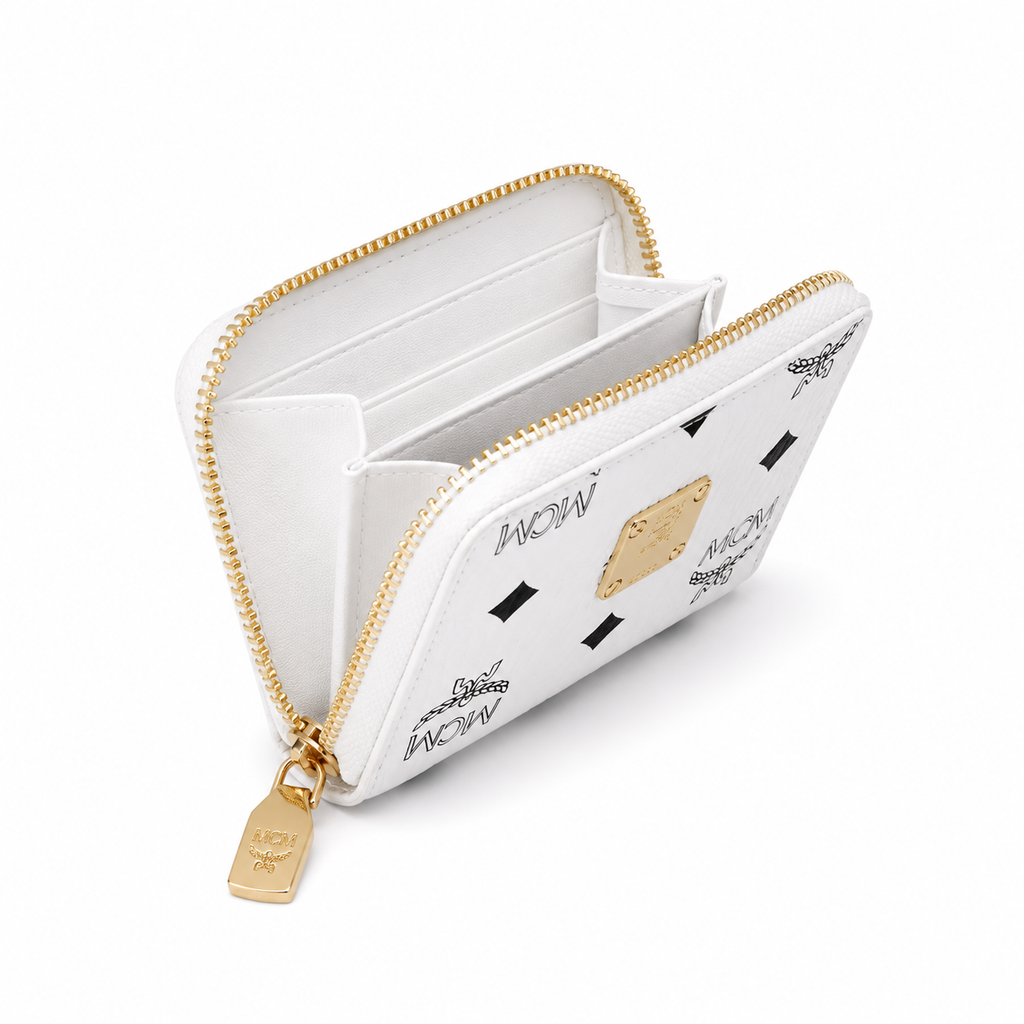 MCM Patricia Visetos Zip Around Wallet – White, 11x10cm