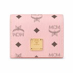 MCM Patricia Pink Leather Bifold Wallet with Gold Plaque – 11x8.5cm