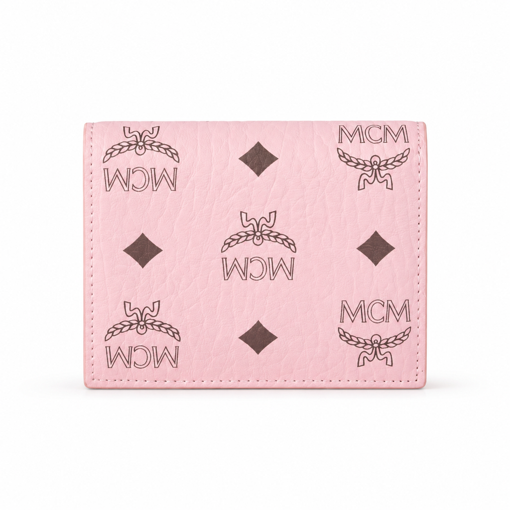 MCM Patricia Pink Leather Bifold Wallet with Gold Plaque – 11x8.5cm