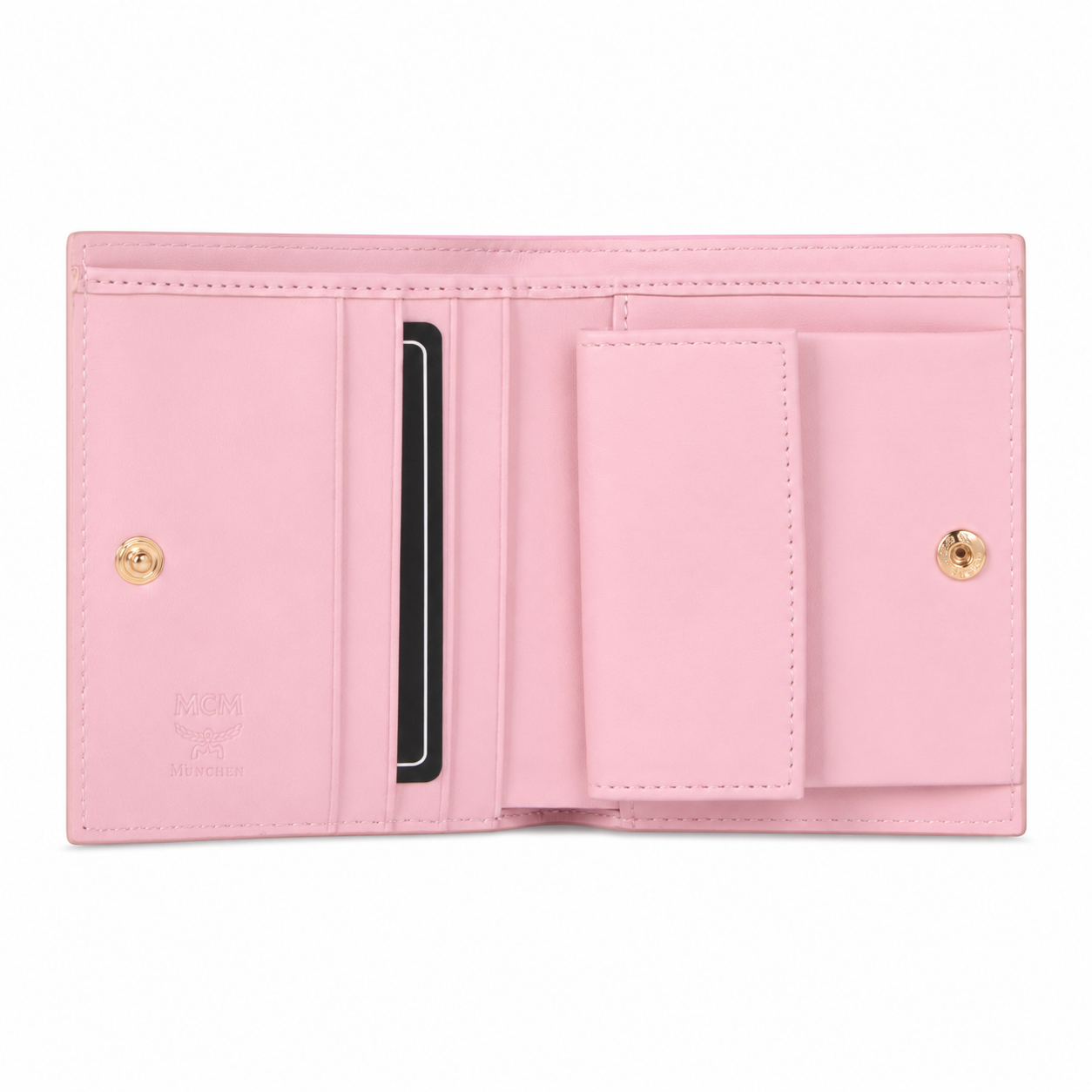 MCM Patricia Pink Leather Bifold Wallet with Gold Plaque – 11x8.5cm