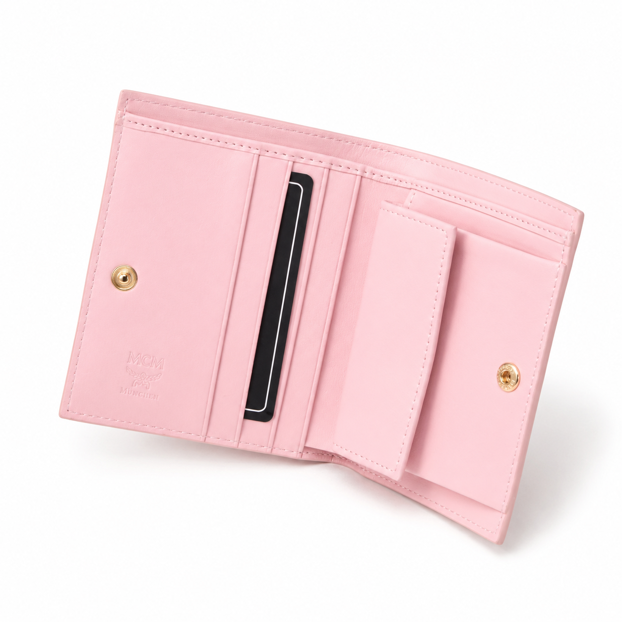 MCM Patricia Pink Leather Bifold Wallet with Gold Plaque – 11x8.5cm