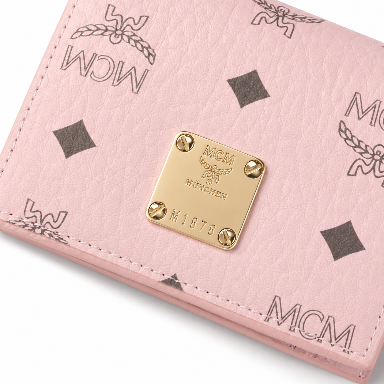 MCM Patricia Pink Leather Bifold Wallet with Gold Plaque – 11x8.5cm