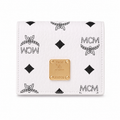 MCM Patricia Visetos Bi-Fold Wallet in White – Classic Logo Print, Gold Hardware, Compact Design for Everyday Use