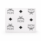 MCM Patricia Visetos Bi-Fold Wallet in White – Classic Logo Print, Gold Hardware, Compact Design for Everyday Use