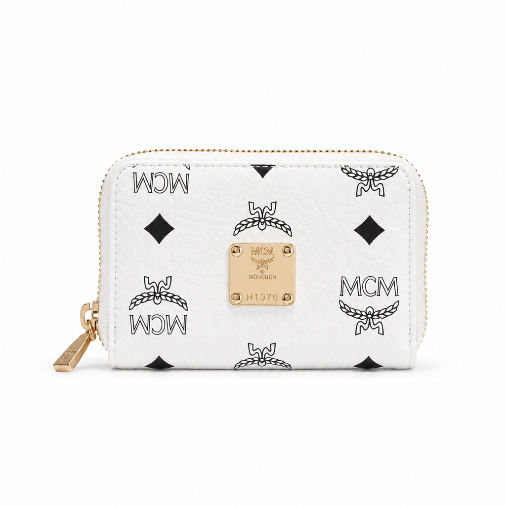 MCM Patricia Visetos Zip Around Wallet – White, 11x8.5cm