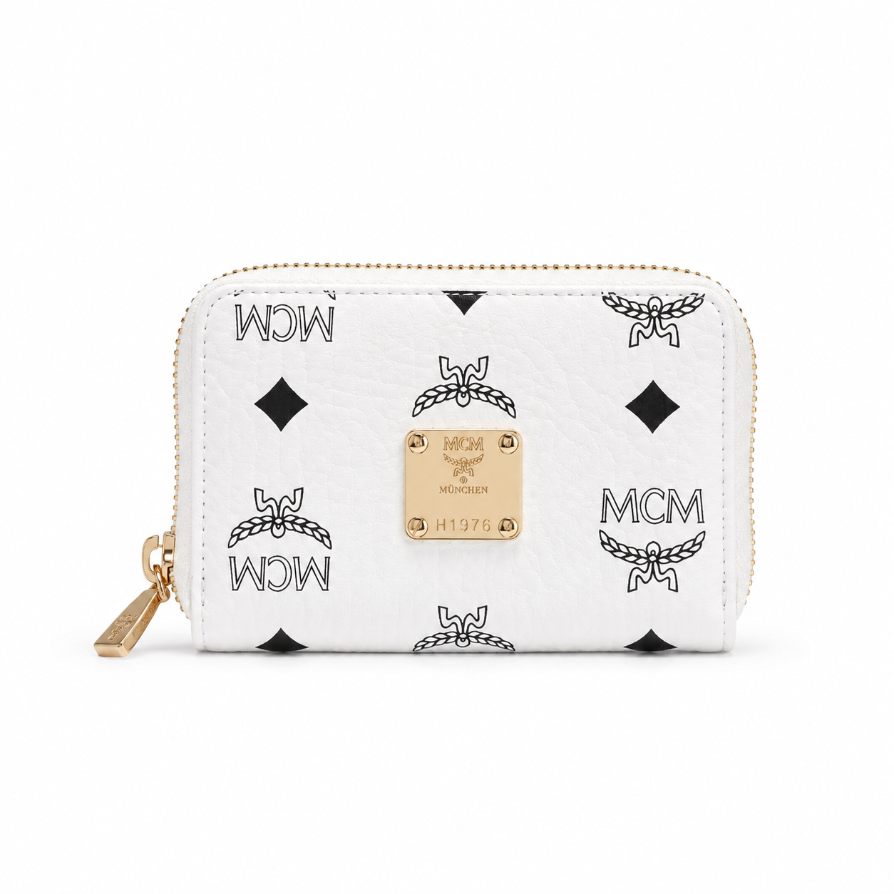 MCM Patricia Visetos Zip Around Wallet – White, 11x8.5cm