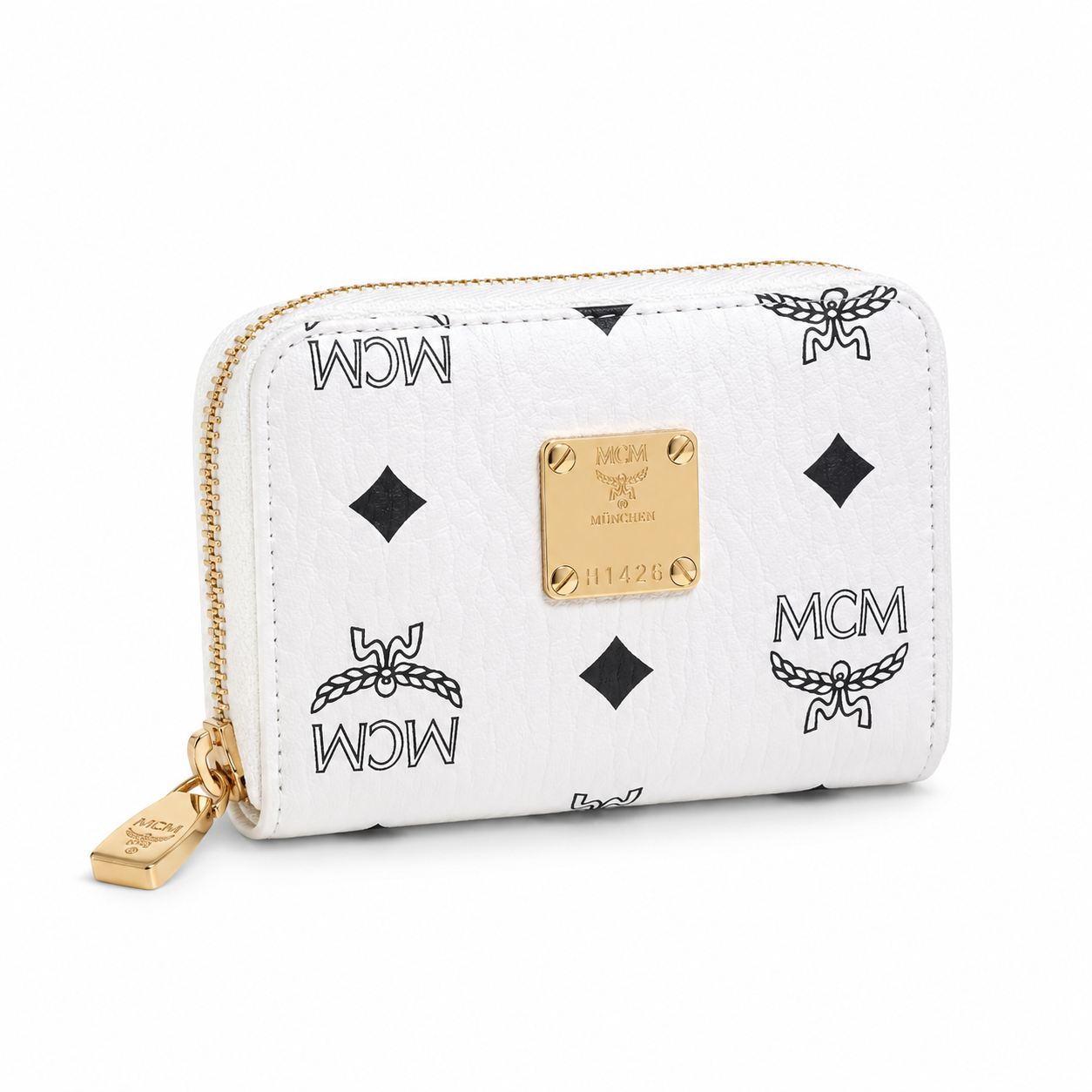 MCM Patricia Visetos Zip Around Wallet – White, 11x8.5cm