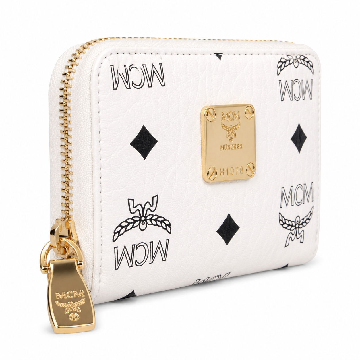 MCM Patricia Visetos Zip Around Wallet – White, 11x8.5cm
