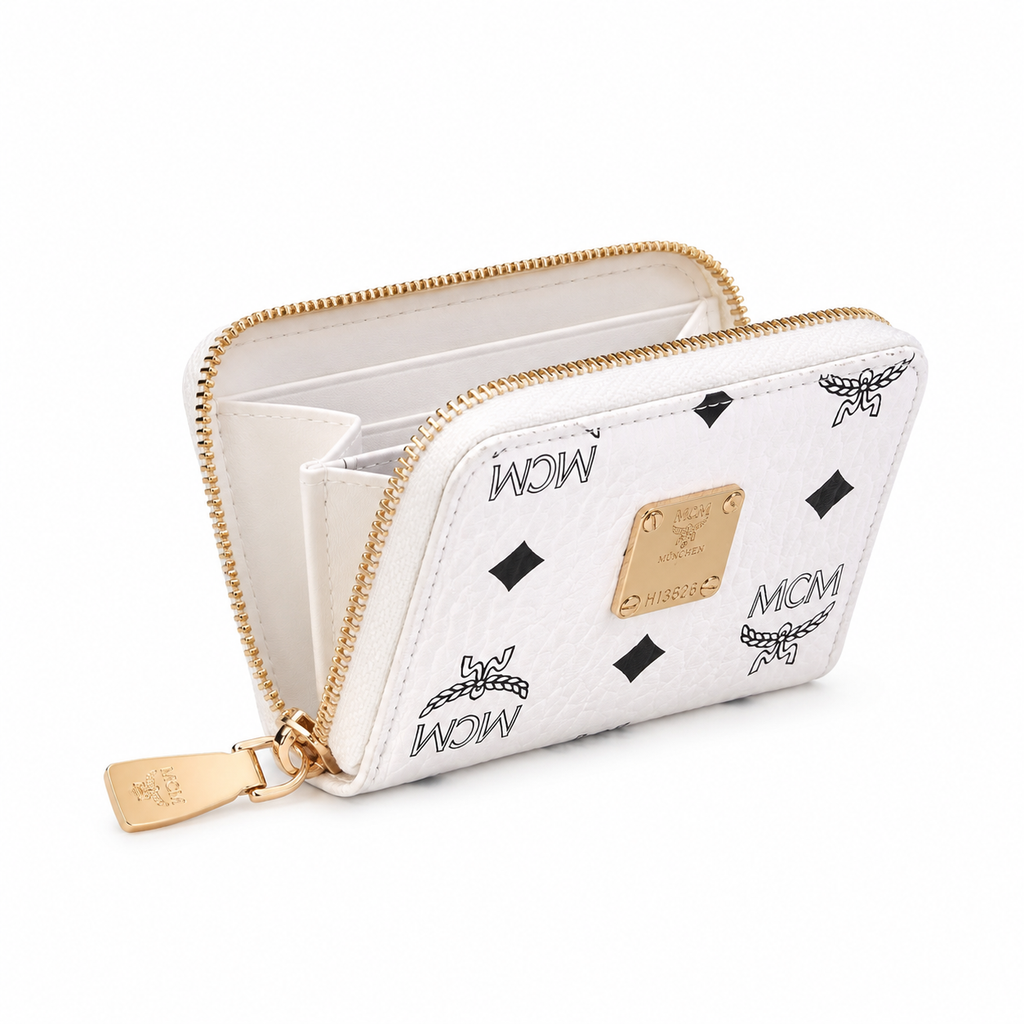 MCM Patricia Visetos Zip Around Wallet – White, 11x8.5cm