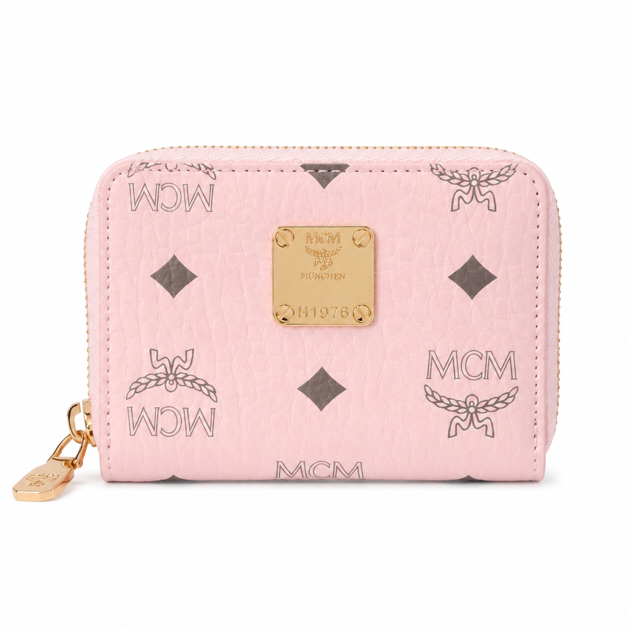 MCM Visetos Zip Wallet – Classic Coated Canvas Short Wallet in Pink, 11x8.5x2cm