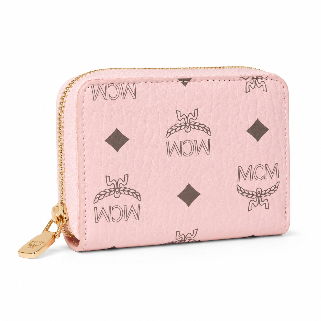 MCM Visetos Zip Wallet – Classic Coated Canvas Short Wallet in Pink, 11x8.5x2cm
