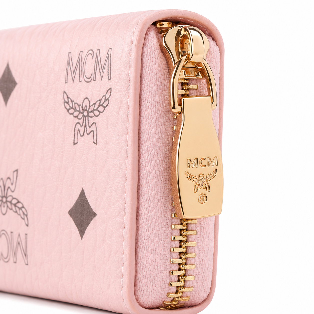 MCM Visetos Zip Wallet – Classic Coated Canvas Short Wallet in Pink, 11x8.5x2cm