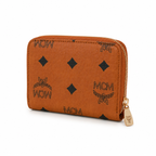MCM Visetos Zip Wallet in Cognac – Classic Monogram Coated Canvas Short Wallet with Gold Plaque, 11x8.5x2cm