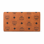 MCM Small Tracy Trifold Wallet in Visetos – Classic White Coated Leather Long Wallet with Gold Plaque, 19x10cm