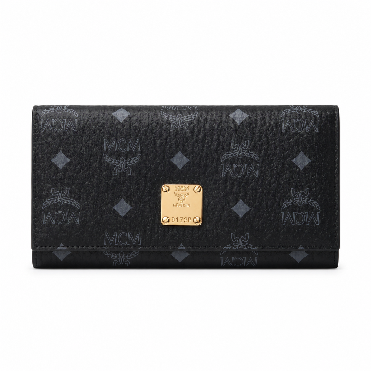 MCM Small Tracy Trifold Wallet in Visetos – Classic White Coated Leather Long Wallet with Gold Plaque, 19x10cm