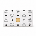 MCM Small Tracy Trifold Wallet in Visetos – Classic White Coated Leather Long Wallet with Gold Plaque, 19x10cm