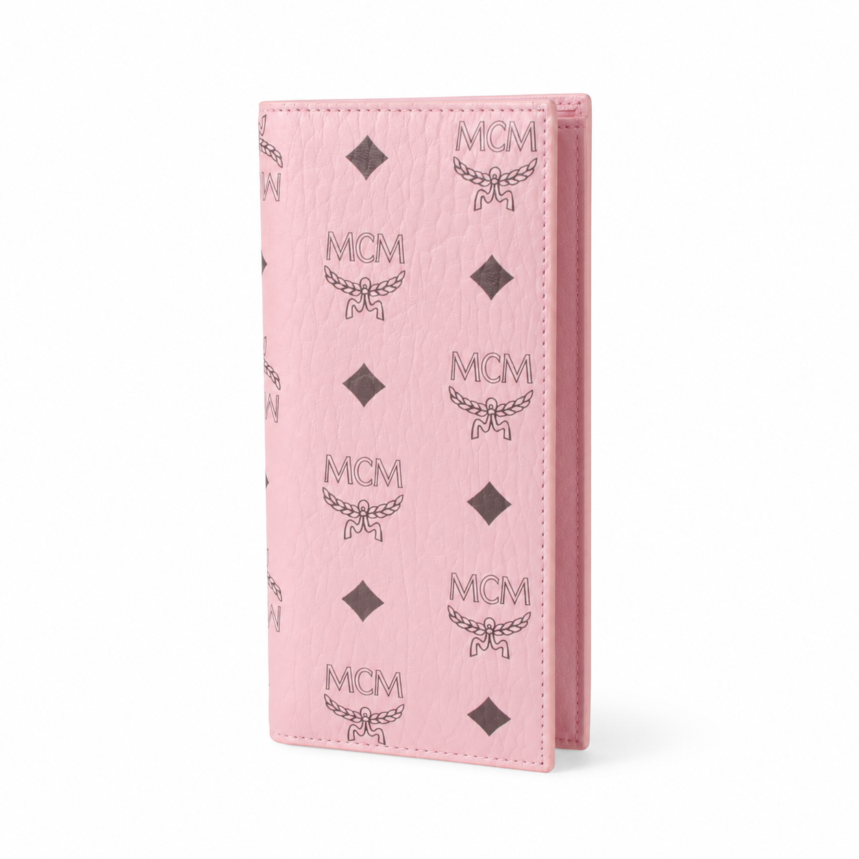MCM Small Tracy Trifold Wallet in Visetos – Baby Pink Coated Leather Long Wallet, 19x10cm