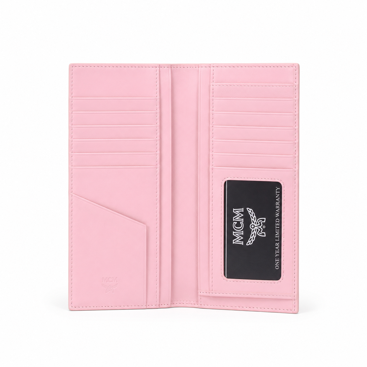 MCM Small Tracy Trifold Wallet in Visetos – Baby Pink Coated Leather Long Wallet, 19x10cm