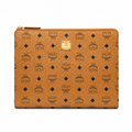 MCM Large Zip Clutch in Visetos – Cognac Coated Leather Document Case & Pouch with Gold Plaque, 29x22x5cm