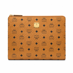 MCM Large Zip Clutch in Visetos – Cognac Coated Leather Document Case & Pouch with Gold Plaque, 29x22x5cm