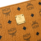 MCM Large Zip Clutch in Visetos – Cognac Coated Leather Document Case & Pouch with Gold Plaque, 29x22x5cm