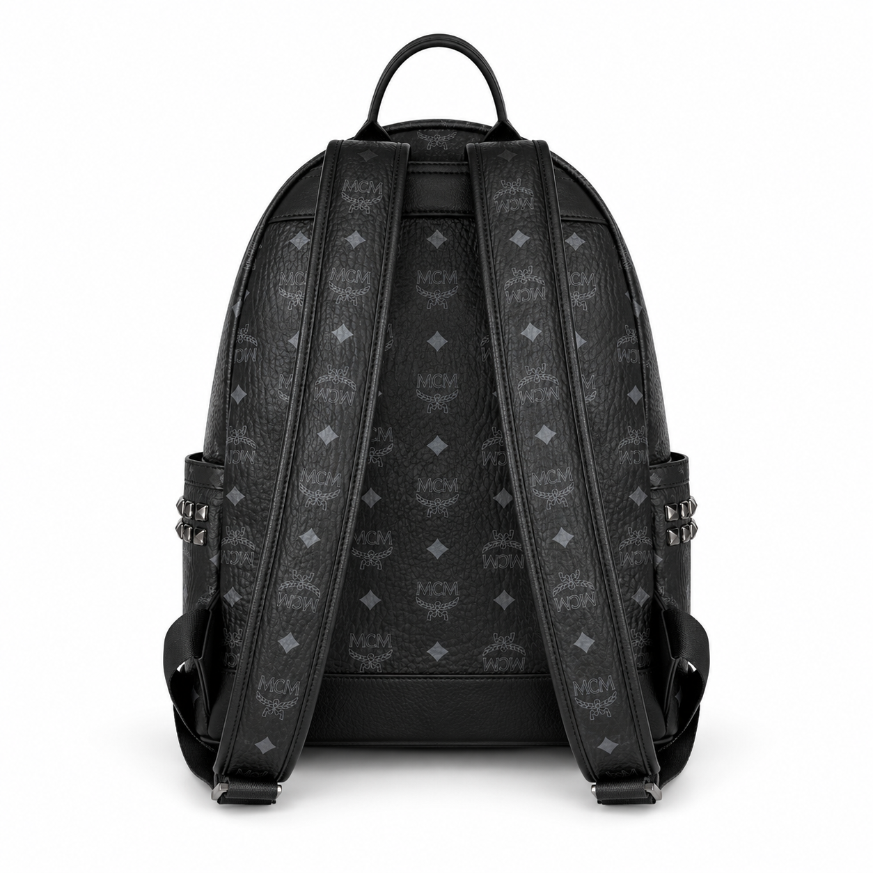 MCM Stark Large Backpack in Visetos Black – Signature Monogram Double-Sided Backpack with Pyramid Studs, 41x33x15cm
