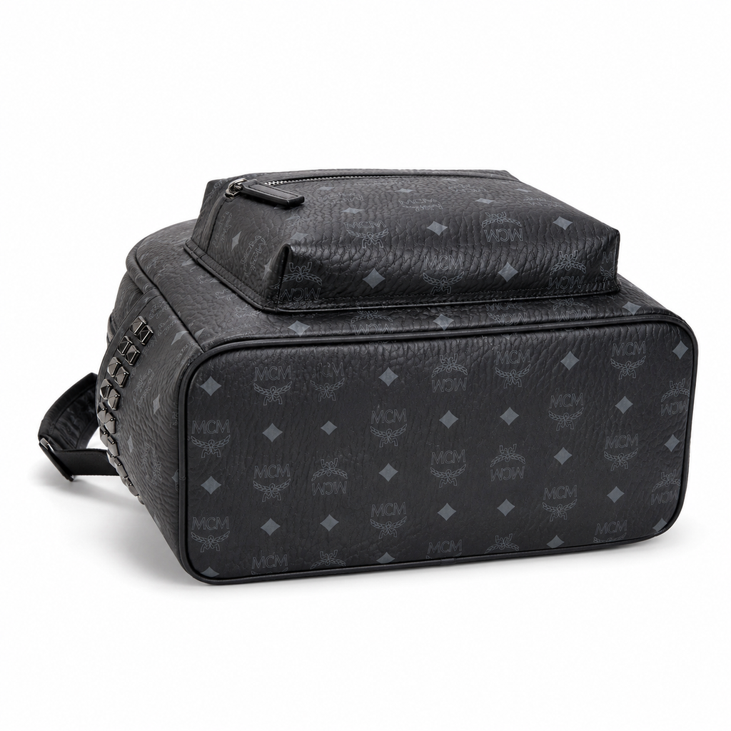 MCM Stark Large Backpack in Visetos Black – Signature Monogram Double-Sided Backpack with Pyramid Studs, 41x33x15cm