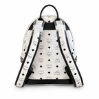 MCM Small Stark Backpack in White Visetos – Signature Monogram Side Studs Backpack with Silver Hardware, 26x33x13cm