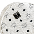 MCM Small Stark Backpack in White Visetos – Signature Monogram Side Studs Backpack with Silver Hardware, 26x33x13cm