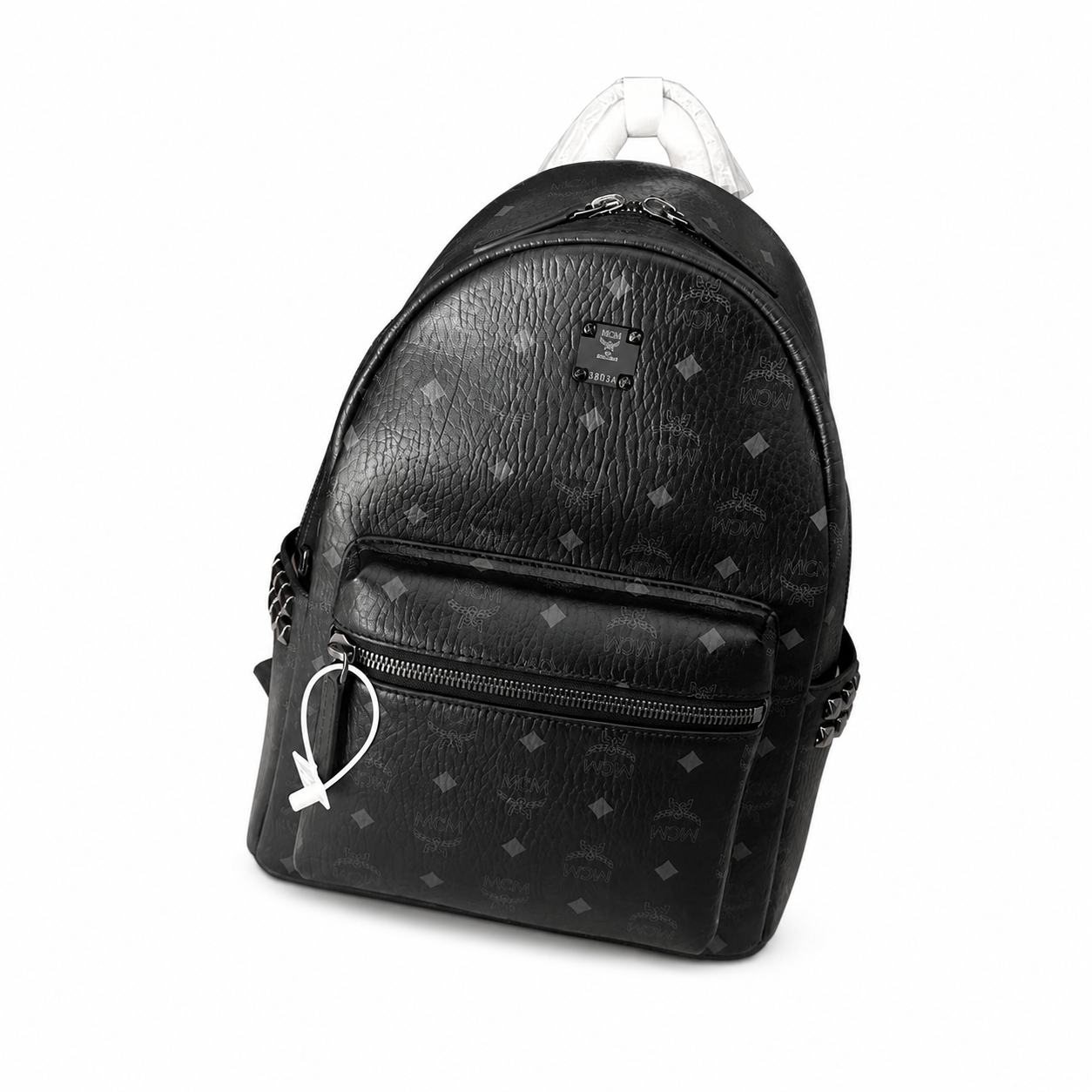 MCM Medium Stark Backpack in Visetos Black – Classic Monogram Side Studs Backpack, 38x30x13cm