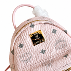 MCM Mini Stark Backpack in Pink Visetos – Extra Small Monogram Leather Backpack with Gold Hardware & Removable Strap, 21x17.5x10cm