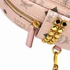 MCM Mini Stark Backpack in Pink Visetos – Extra Small Monogram Leather Backpack with Gold Hardware & Removable Strap, 21x17.5x10cm