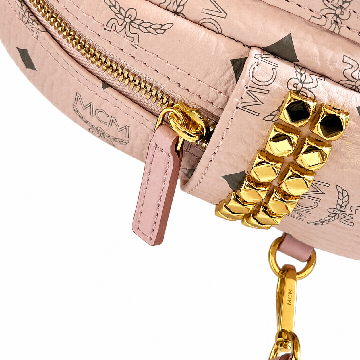 MCM Mini Stark Backpack in Pink Visetos – Extra Small Monogram Leather Backpack with Gold Hardware & Removable Strap, 21x17.5x10cm