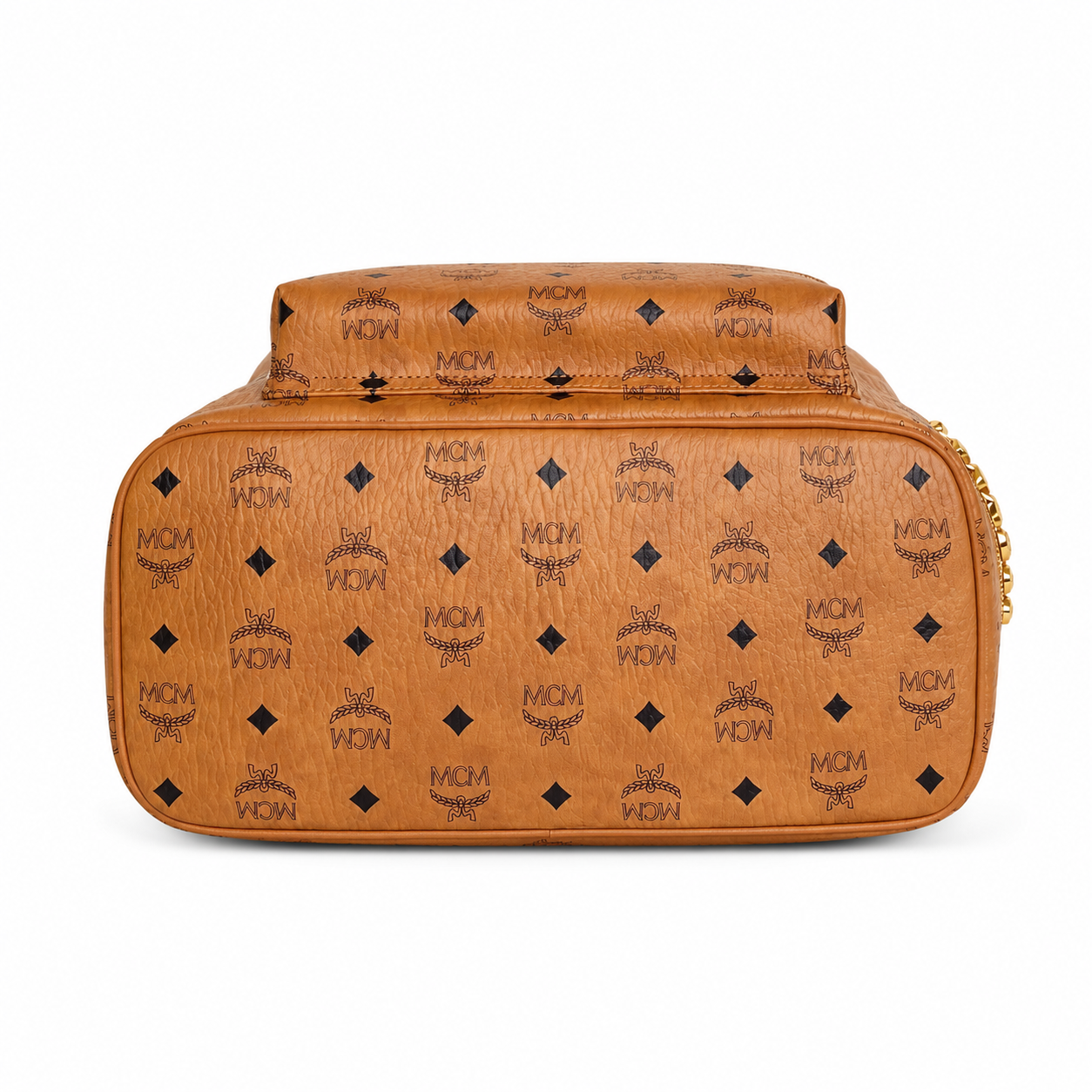 MCM Large Stark Backpack in Cognac Visetos – Classic Monogram Gold Studs Backpack with Gold Plaque, 42.5x33.5x16cm