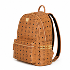MCM Large Stark Backpack in Cognac Visetos – Classic Monogram Gold Studs Backpack with Gold Plaque, 42.5x33.5x16cm