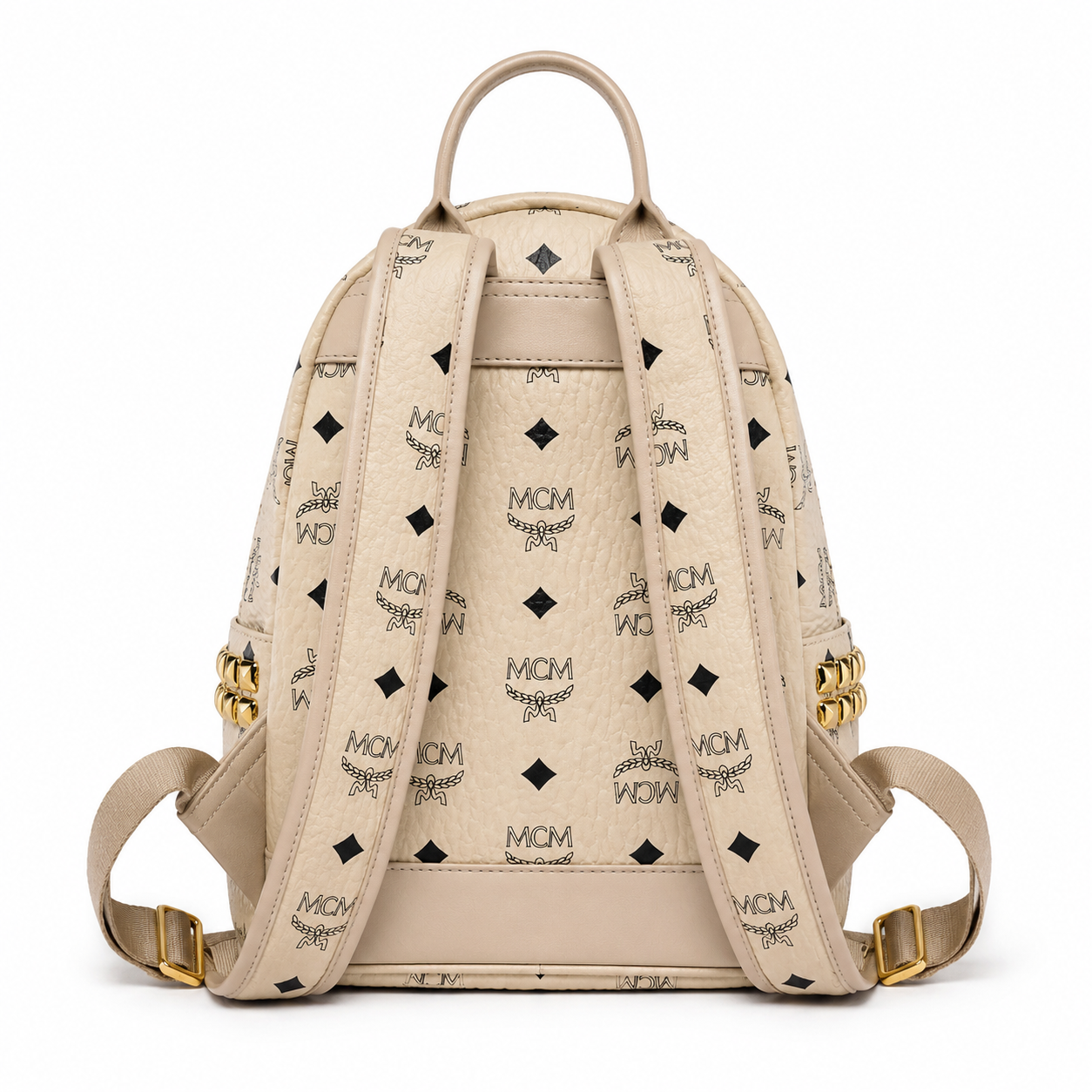 MCM Stark Mini Backpack in Beige Visetos – Signature Monogram Side Studs Backpack, MMK6SVE41IG001, 26x21.5x10.5cm