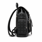 MCM Small Brandenburg Backpack in Black Visetos – Drawstring Flap Monogram Backpack with Silver Hardware, 28x38x13cm