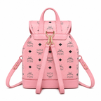 MCM Aren Mini Drawstring Chain Backpack in Peach Pink Visetos – Signature Monogram with Gold Chain Detail