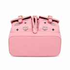 MCM Aren Mini Drawstring Chain Backpack in Peach Pink Visetos – Signature Monogram with Gold Chain Detail